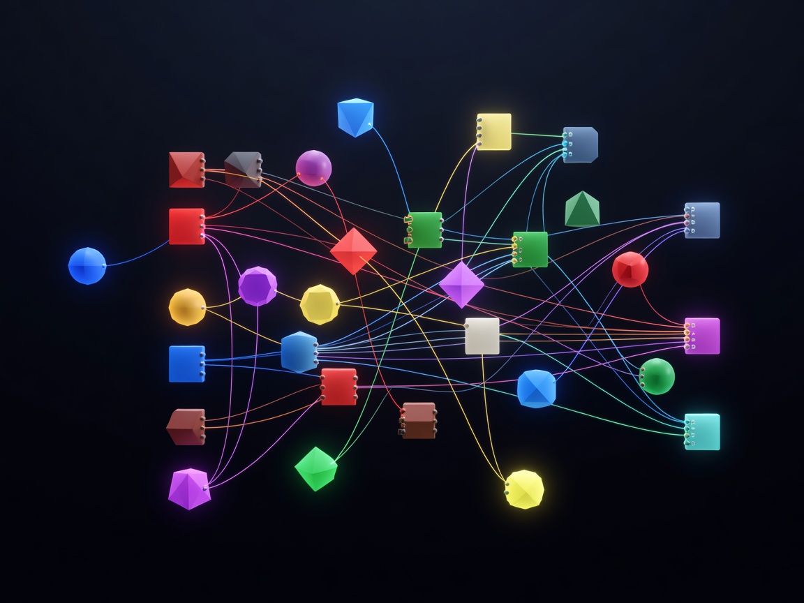 3D visualization of color grading nodes connected by glowing lines